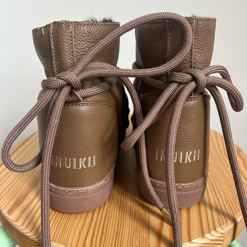 Inuikii Taupe Brown Leather Lace-Up Ankle Boots